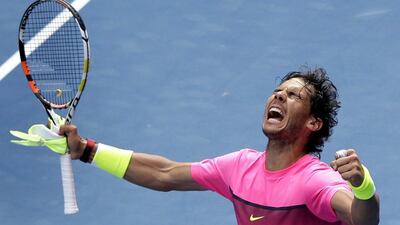Rafael Nadal celebrates after beating Kevin Anderson to reach the Australian Open quarter-finals on Sunday. Barbara Walton / EPA / January 25, 2015