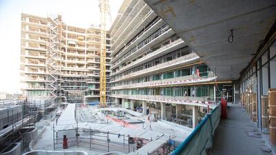 Al Hadeel at Al Raha Beach, where all 10 storeys of the structure are up. Courtesy Aldar Properties