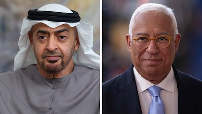 President Sheikh Mohamed and European Council President Antonio Costa. Ministry of Presidential Affairs / AFP