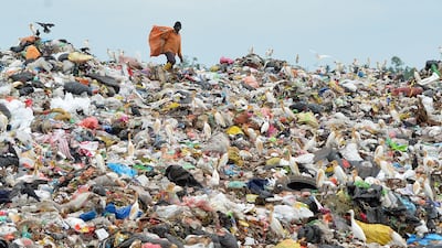 Plastic being sorted near Colombo, Sri Lanka. About 20 million tones of plastic ends up in the environment each year. AFP