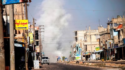 Smoke plumes rise from regime bombardment of Al Hirak town in Deraa province in south-west on June 21, 2018. Mohamad Abazeed / AFP