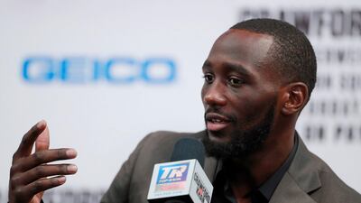 Terence Crawford speaks to the media during the press conference. Reuters