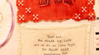 One of Trump's infamous quotes, made during a campaign stop in Iowa in January 2016. Yvonne Tnt / Courtesy Tiny Pricks Project