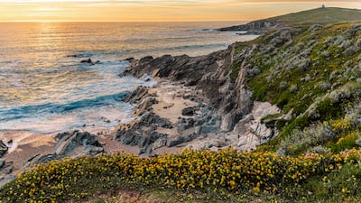 A spectacular sunset over the Celtic Sea, seen from the coast of Newquay in Cornwall. Getty Images