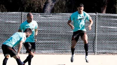 Joao Moutinho, Pepe and Cristiano Ronaldo train for the World Cup qualifier against Luxembourg. EPA