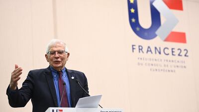 EU foreign minister Josep Borrell speaks at the Ministerial Co-operation Forum in Paris, as part of the French EU Council Presidency. AFP