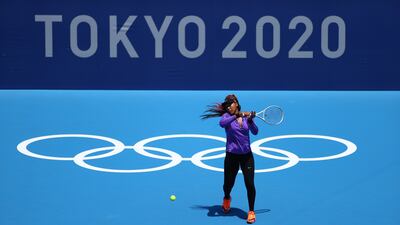 Naomi Osaka hits a forehand during a practice session ahead of the Tokyo Olympics.
