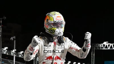 Red Bull driver Max Verstappen celebrates winning the Las Vegas Formula One Grand Prix. AFP