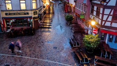 Closed bars and restaurants in Frankfurt, Germany. AP