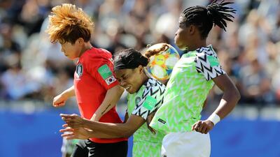 Ngozi Ebere and Osinachi Ohale of Nigeriain action. Getty Images