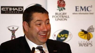 Steve Hayes, the owner of London Wasps, at a press conference earlier this month to announce that the LV Cup match against Harlequins would be taking place in Abu Dhabi.
