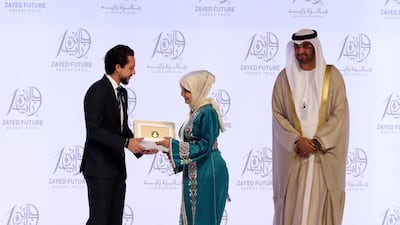 Winner Aouda Saadia High School (Africa) at the Zayed Future Energy Prize awards ceremony as part of Abu Dhabi Sustainability Week. Chris Whiteoak / The National