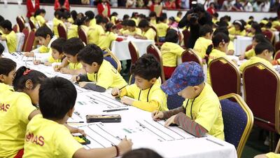 Schoolchildren participating in the national mathematics genius competition in Sharjah on Tuesday. Wam