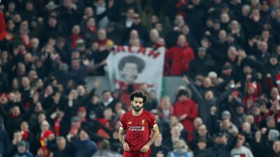 Liverpool's Mohamed Salah celebrates scoring their second goal. Action Images via Reuters