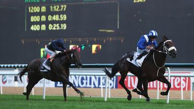 Paul Hanagan conceded Almoonqith enjoyed running on turf again after winning in Dubai on Saturday. Delores Johnson / The National