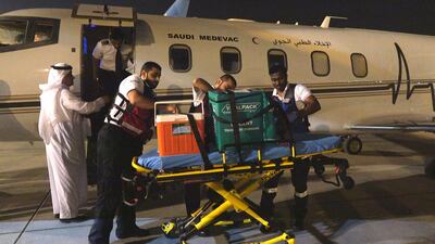 An organ is delivered to medical staff to enable the first transplant surgery to be carried out in Dubai in 2016. Courtesy: Dubai Media office