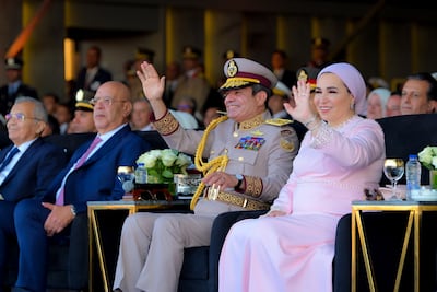 Egyptian President Abdel Fattah El Sisi and his wife Entissar Amer attending the opening ceremony of the State's Strategic Command, also known as the Octagon, in the New Capital. EPA
