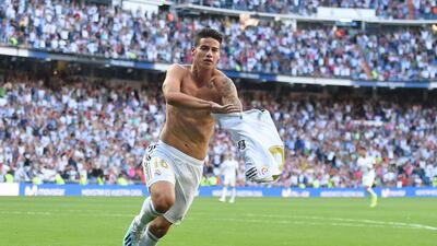 James Rodriguez of Real Madrid celebrates after scoring his team's fourth goal. Getty