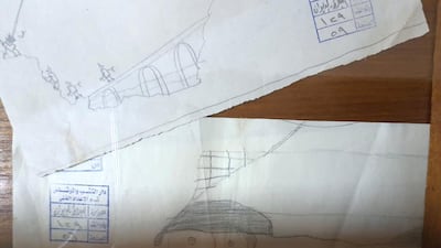 Some of the sketches on display at Iraqi National Library and Archives. Sinan Mahmoud / The National