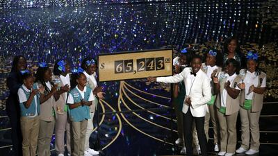 Show host Chris Rock reveals that $65,243.00 was raised when Girls Scouts sold cookies to the Oscars audience at the 88th Academy Awards in Hollywood, California February 28, 2016. Reuters