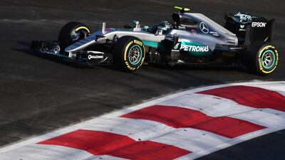 Mercedes-GP driver Nico Rosberg steers his car at the Baku City Circuit, on June 19, 2016 in Baku, during the European Formula One Grand Prix. Andrej Isakovic / AFP