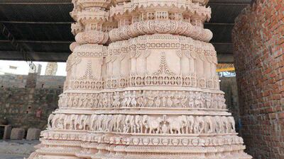 The sculptures with carvings of deities depict tales from ancient Hindu scriptures. Courtesy BAPS Hindu Mandir