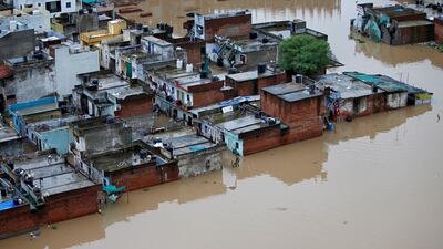 An aerial view shows a flooded residential area after heavy rains in Ahmedabad, India, August 10, 2019. Reuters