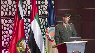 A participant delivers a speech during the 2015-2016 UAE National Defense College graduation ceremony. Rashed Al Mansoori / Crown Prince Court — Abu Dhabi