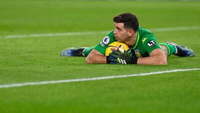 Aston Villa goalkeeper Emiliano Martinez was kept busy. EPA