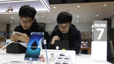 Samsung’s signature mobile device, the Galaxy Note 7, has been recalled because of its battery problems. Ahn Young-joon / AP Photo