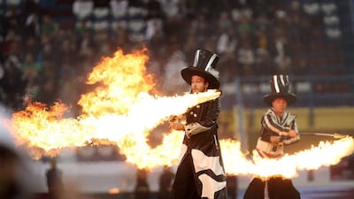 Performers entertain the crowd ahead of kick-off. Karim Jaafar / AFP