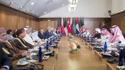 Leaders of all six GCC members meet Barack Obama at the president's Camp David retreat (Rashed Al Mansoori / Crown Prince Court - Abu Dhabi)