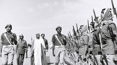 1976: Shiekh Zayed at a military award ceremony. Courtesy Al Ittihad