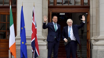 Then-British prime minister Boris Johnson meets Mr Varadkar at the Government Buildings in Dublin in September 2019. Getty Images