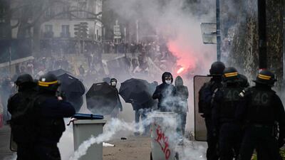 French police face protesters in Nantes. AFP
