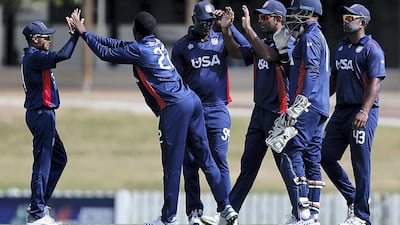 USA players celebrate a UAE wicket at the ICC Academy in Dubai.