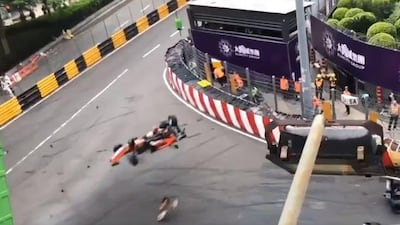 The car of Sophia Floersch moments before it hit an area of marshals and photographers at the Macau Grand Prix. Screen grab from Twitter