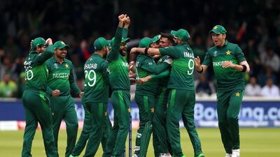 Pakistan fast bowler Mohammed Amir celebrates taking the wicket of South Africa opener Hashim Amla on Sunday. Nigel French / PA Wire