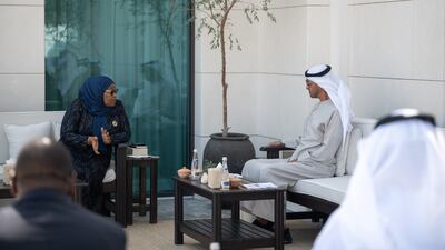 Sheikh Mohamed bin Zayed, Crown Prince of Abu Dhabi and Deputy Supreme Commander of the Armed Forces, meets Tanzania's President Samia Suluhu Hassan in Abu Dhabi. Rashed Al Mansoori / Ministry of Presidential Affairs
