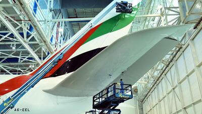 Emirates uses the ‘aircraft drywash’ technique to clean its aircraft, saving millions of litres of water annually. Courtesy Emirates