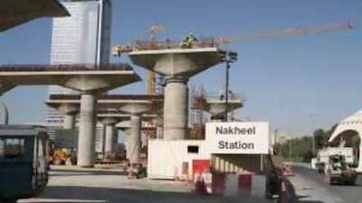Construction work on the Dubai Metro transportation project at the Nakheel Station in Dubai.