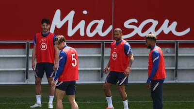 England's Jack Grealish with Kyle Walker, Declan Rice and Reece James during training in Munich for their Nations League match against Germany. Reuters