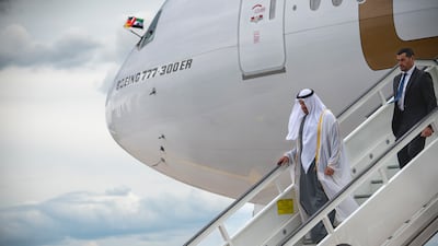 Sheikh Mohamed bin Zayed arrives at Brandenburg Airport during a state visit. All photos: UAE Presidential Court