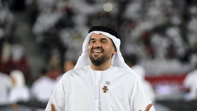 Hussain Al Jassmi performs during the opening ceremony for the 2019 AFC Asian Cup football competition at the Zayed Sports City Stadium. AFP