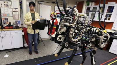 A professor at MIT controls a robotic cheetah. Charles Krupa / AP Photo