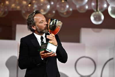Peter Sarsgaard with the Coppa Volpi for Best Actor he received for the film Memory. AFP