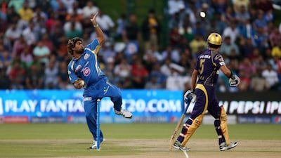 Mumbai Indians' Lasith Malinga bowls.