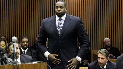 Former Detroit Mayor Kwame Kilpatrick appears in Wayne County Circuit Court for his sentencing in Detroit, Michigan, October 28, 2008. AFP