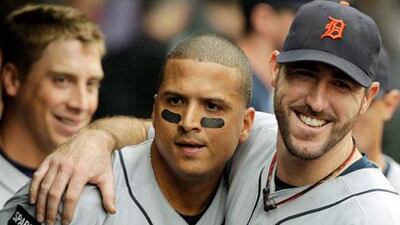 Justin Verlander, right, has carried Victor Martinez and the Detroit Tigers to the top of the American League Central division.