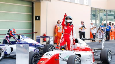 Amna Al Qubaisi in tears of joy after taking the win. Victor Besa / The National